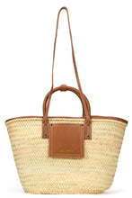 Load image into Gallery viewer, Straw tote bag with leather handles