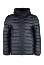 Load image into Gallery viewer, Hooded techno fabric down jacket