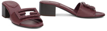Load image into Gallery viewer, Baguette Slide with mid heel in leather