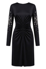 Load image into Gallery viewer, Midi dress with ruffles and decorative crystals