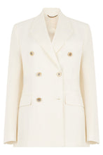 Load image into Gallery viewer, Ivory double-breasted blazer with elegant metal buttons