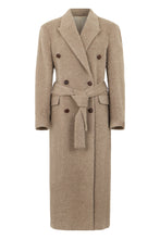 Load image into Gallery viewer, Double-breasted coat with a belt in virgin wool