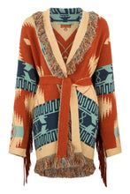 Load image into Gallery viewer, Cardigan with ethnic patterns and fringes