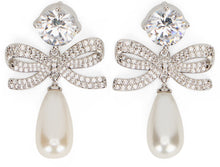 Load image into Gallery viewer, Layered earrings with crystal bow and pearls