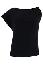 Load image into Gallery viewer, Black cotton t-shirt, wide neckline
