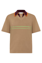 Load image into Gallery viewer, Beige T-shirt with Red Collar and Style
