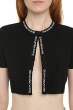 Load image into Gallery viewer, Logo-jacquard trim cropped cardigan
