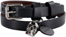 Load image into Gallery viewer, Leather bracelet with metal logo pendant and skull
