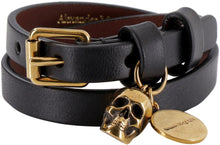 Load image into Gallery viewer, Leather double-wrap bracelet with Skull charm
