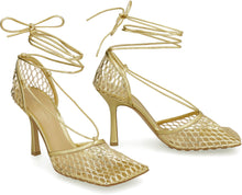Load image into Gallery viewer, Stretch metallic leather and mesh sandals
