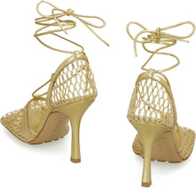 Load image into Gallery viewer, Stretch metallic leather and mesh sandals
