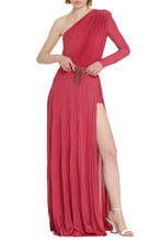 Load image into Gallery viewer, Pleated lurex-knit one-shoulder gown
