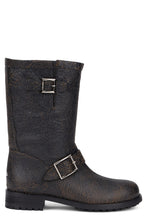 Load image into Gallery viewer, Biker boots in leather with crackled effect and buckles
