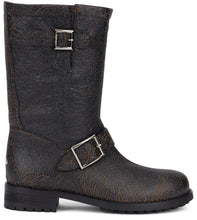 Load image into Gallery viewer, Biker boots in leather with crackled effect and buckles

