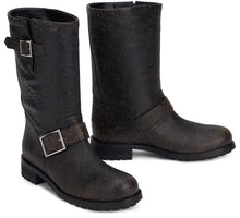 Load image into Gallery viewer, Biker boots in leather with crackled effect and buckles
