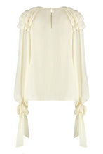 Load image into Gallery viewer, Ruffled polka-dot print silk top
