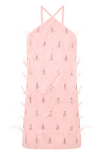 Load image into Gallery viewer, Mini dress with feathers and rhinestones
