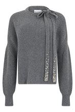 Load image into Gallery viewer, Crew neck sweater with bow and decorative crystals
