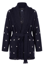 Load image into Gallery viewer, Cardigan in wool with belt and embroidery
