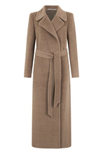 Load image into Gallery viewer, Long coat with belt in alpaca and wool
