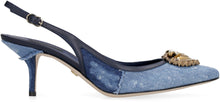 Load image into Gallery viewer, Denim pointy-toe slingbacks
